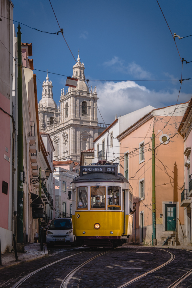 Lisbon street with a tram